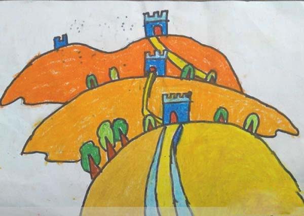 幼儿彩色万里长城儿童画作品素描步骤1