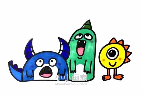 三个可爱怪兽简笔画画法图片步骤步骤6