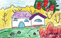 秋天美丽的家乡风景儿童画作品大全