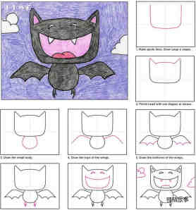 彩色的可爱小蝙蝠简笔画画法图片步骤