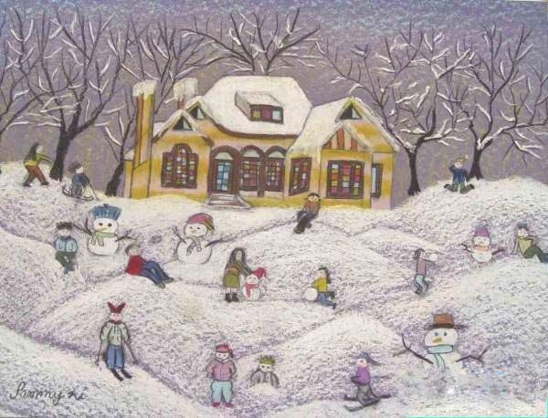 优秀的小学生雪地玩耍儿童画图片大全步骤1