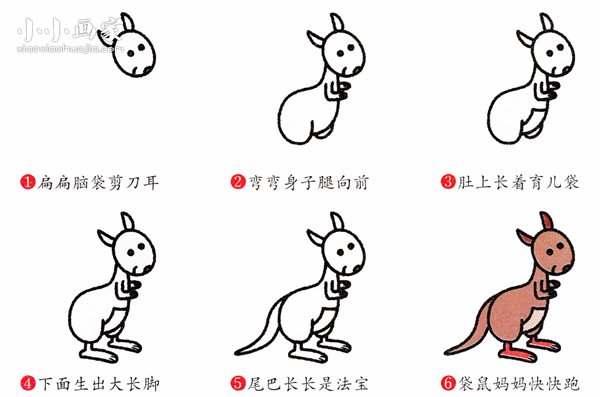 绘本故事彩色小袋鼠简笔画画法图片步骤