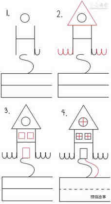 绘本故事英文单词House简笔画小房子的画法图片步骤