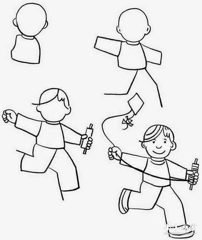 绘本故事放风筝的小男孩简笔画画法图片步骤