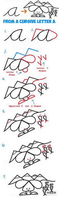 字母A简笔画兔子和山峰的画法图片步骤