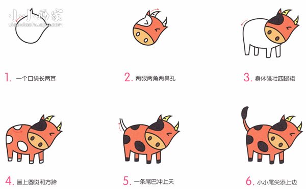 绘本故事卡通小牛简笔画画法图片步骤