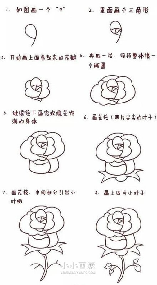 绘本故事数字9简笔画玫瑰花的画法图片步骤