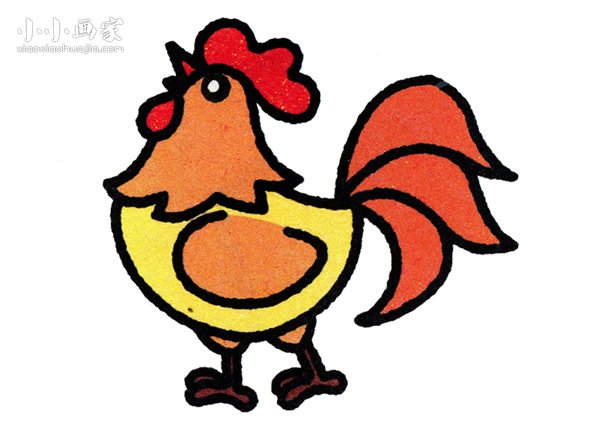 彩色打鸣的大公鸡简笔画画法图片步骤步骤1