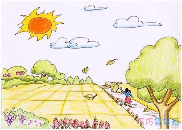绘本故事金秋丰收落叶景色的画法漂亮涂色_秋天简笔画图片