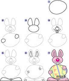 抱着蛋的可爱兔子简笔画画法图片步骤