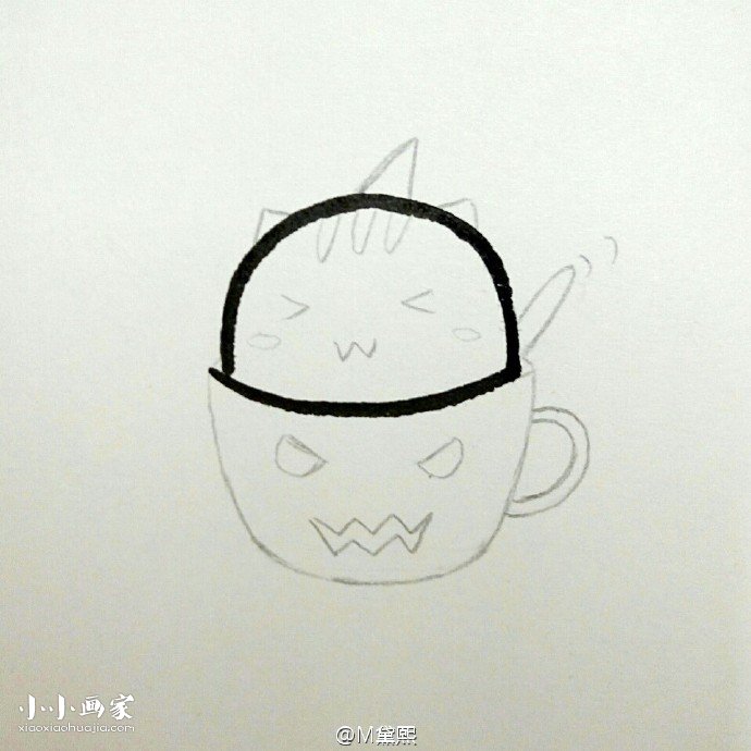 茶杯中的小猫咪简笔画画法图片步骤步骤3