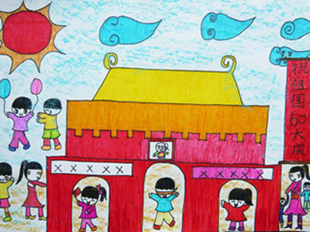 大班美丽的天安门儿童画图片作品欣赏步骤1