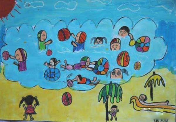 绘本故事小学生夏天游泳儿童画优秀作品图片