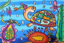 绘本故事小学三年级海底世界大乌龟儿童画作品