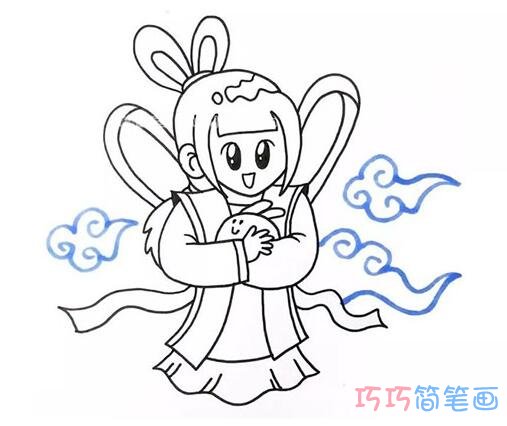 中秋节嫦娥的画法手绘带颜色_卡通嫦娥简笔画图片步骤1