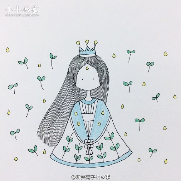彩色的漂亮灰姑娘简笔画画法图片步骤步骤9