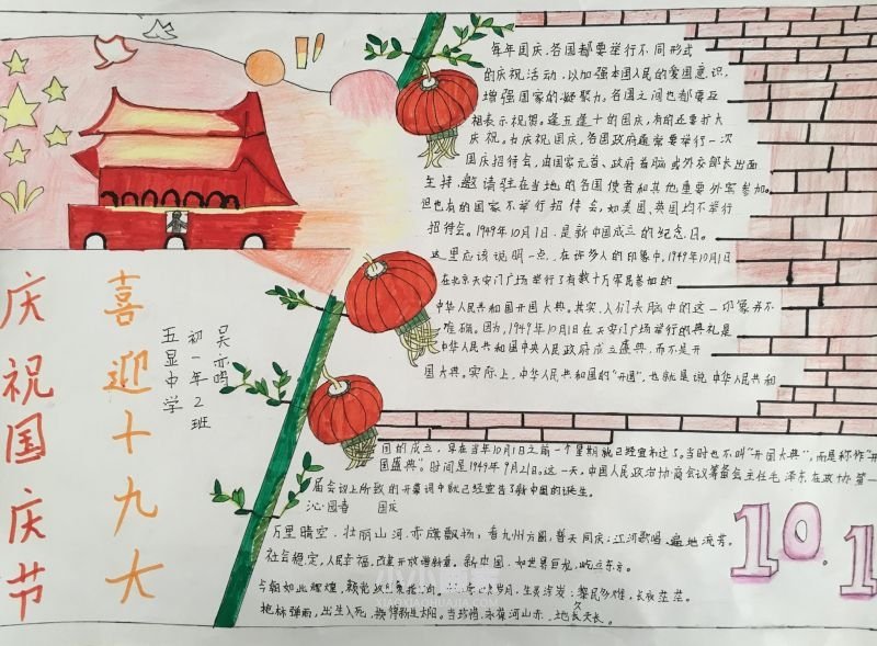 中学生庆祝国庆节手抄报图片精美漂亮步骤3