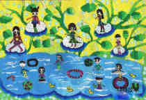 绘本故事获奖的热闹的夏天游泳儿童画画图片