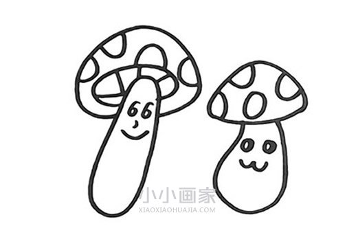 两只卡通蘑菇简笔画画法图片步骤步骤6