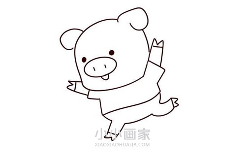 踩水塘的卡通小猪简笔画画法图片步骤步骤5