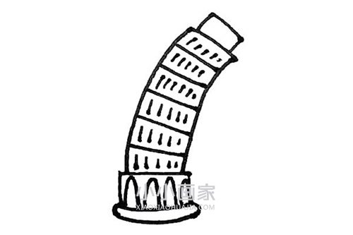 彩色比萨斜塔简笔画画法图片步骤步骤6