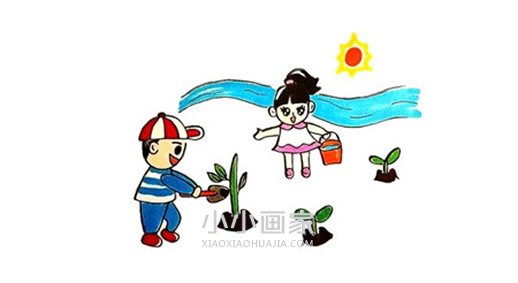 绘本故事五一劳动节种树简笔画画法图片步骤