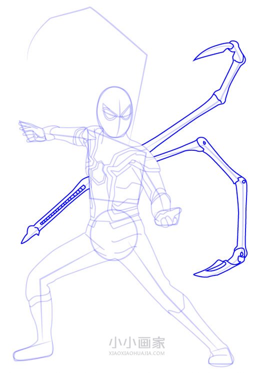 穿着全新战甲的蜘蛛侠简笔画画法图片步骤步骤9