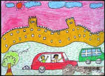 绘本故事乘坐汽车看万里长城儿童画画图片欣赏