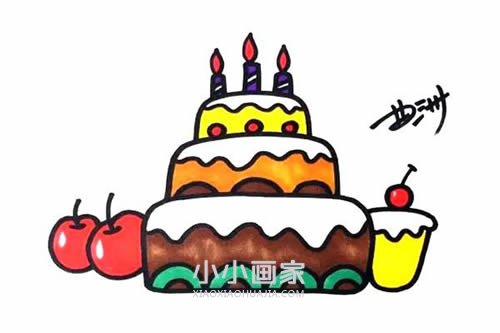 三层生日蛋糕简笔画画法图片步骤步骤1