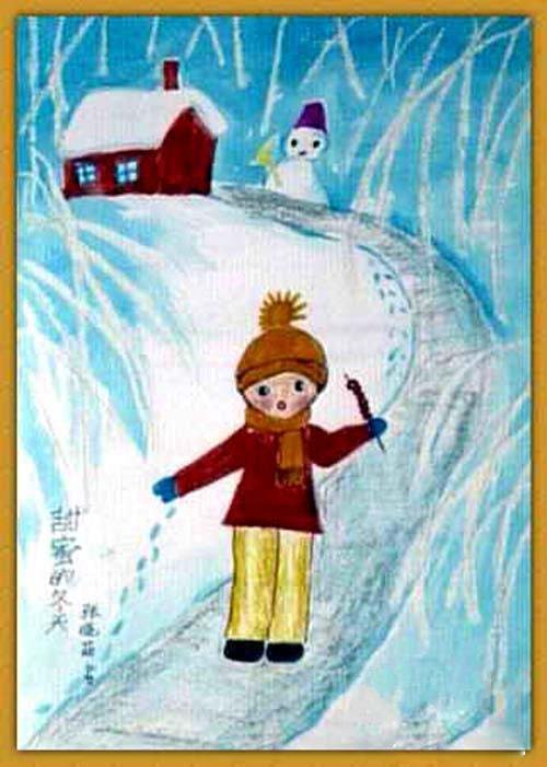 冬天美丽的小女孩儿童画画作品图片步骤1