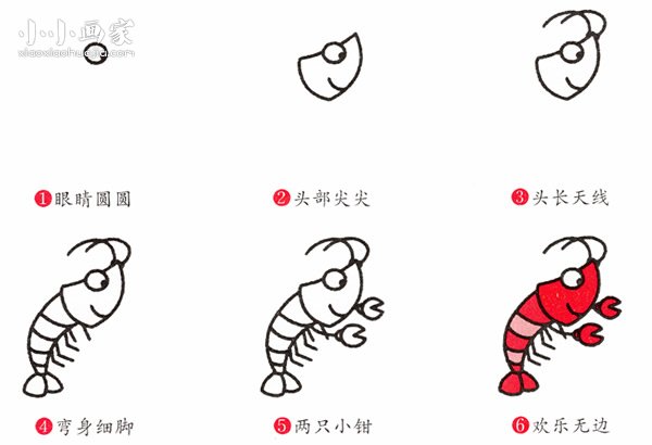 绘本故事彩色小龙虾简笔画画法图片步骤