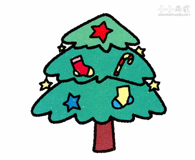 挂满礼物的圣诞树简笔画画法图片步骤步骤1