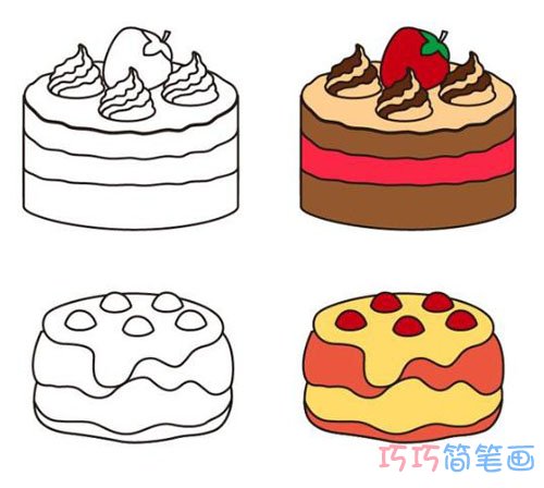 绘本故事彩色草莓生日蛋糕简笔画步骤图简单漂亮