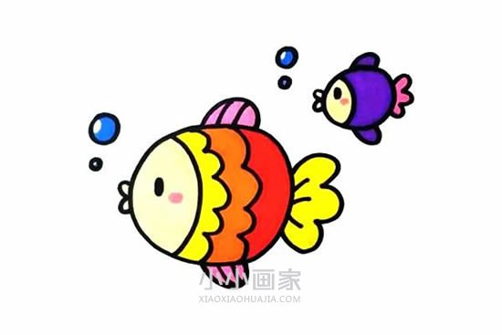 绘本故事两条可爱小鱼简笔画画法图片步骤