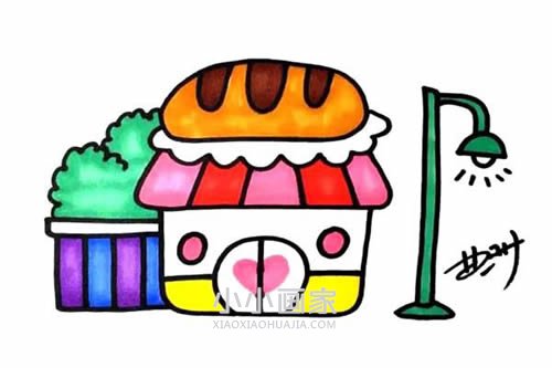 可爱面包店简笔画画法图片步骤步骤1