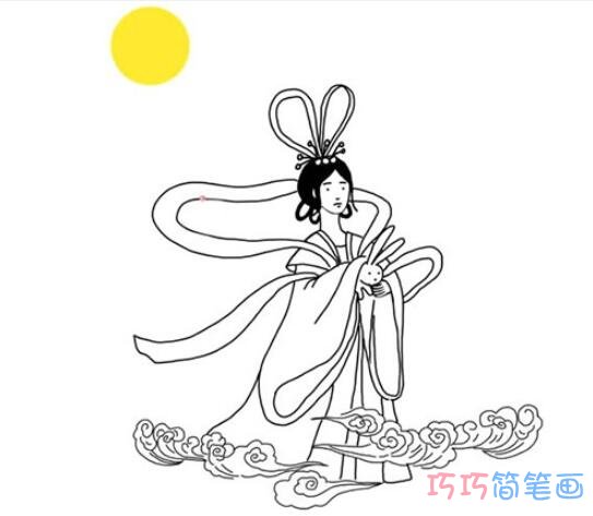 素描嫦娥的画法步骤图带颜色_彩色嫦娥简笔画图片步骤1