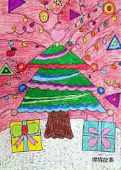 获奖圣诞节儿童蜡笔画作品＂美丽的圣诞树＂