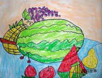 又大又红的西瓜儿童画作品欣赏图片步骤1