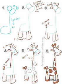 绘本故事卡通长颈鹿简笔画画法图片步骤