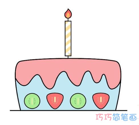 绘本故事彩色水果蜡烛生日蛋糕简笔画怎么画好看