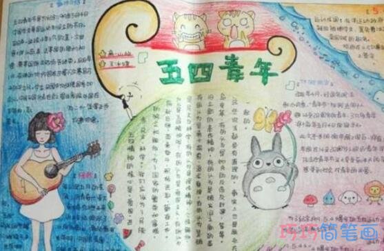 弘扬五四精神54青年节手抄报一等奖简单漂亮步骤2