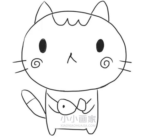 绘本故事拿着小鱼的卡通猫咪简笔画画法图片步骤