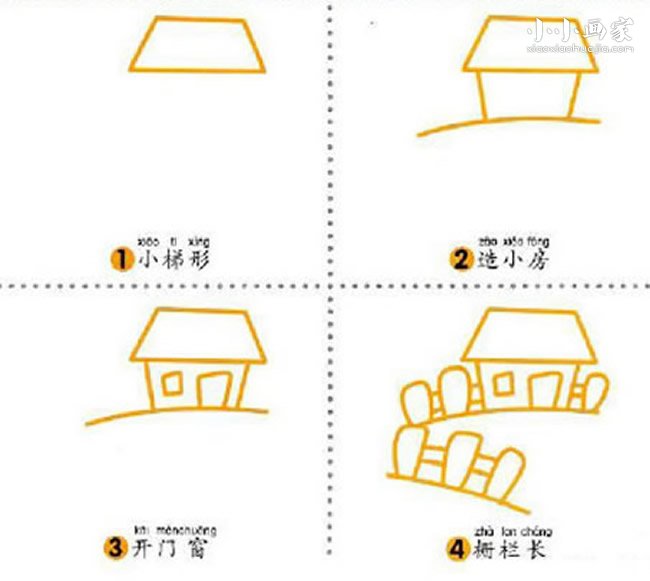 简单篱笆院的简笔画画法图片步骤步骤1