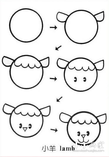 绘本故事卡通小羊头部简笔画画法图片步骤