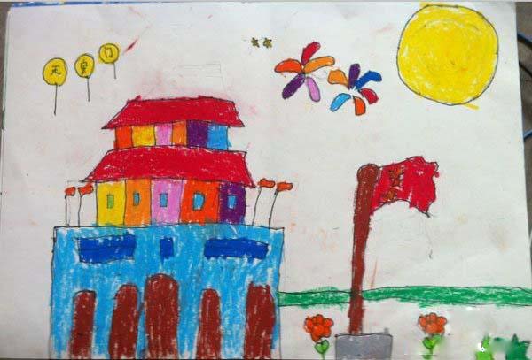 幼儿小班美丽的天安门儿童画画图片欣赏步骤1
