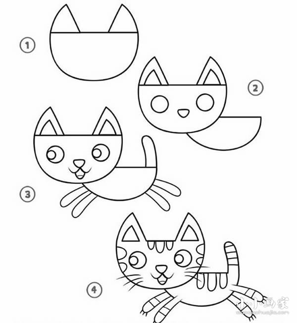 绘本故事奔跑的小猫简笔画画法图片步骤
