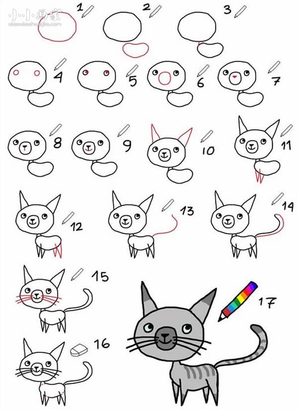 灰色猫咪简笔画画法图片步骤步骤1