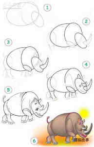 母犀牛简笔画画法图片步骤