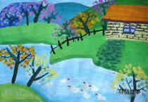 绘本故事感受春天的气息风景儿童水粉画作品图片