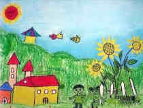 幼儿美丽的家园儿童蜡笔画作品图片步骤1